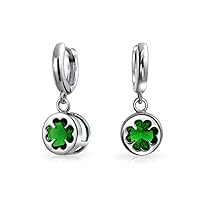 Irish Triquetra Celtic Knot CZ Circle Good Luck Shamrock Clover Dangle Stud Earrings Simulated Kelly Green Emerald Cubic Zirconia Oxidized .925 Sterling Silver