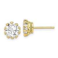 925 Sterling Silver Gold tone CZ Cubic Zirconia Simulated Diamond Crown Post Earrings Measures 7.5x7.8mm Wide Jewelry for Women