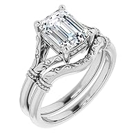 Moissanite Star Sterling Silver Genuine Moissanite Engagement Ring, Ethically, Authentically & Organically Sourced 2 CT Emerald Cut, Moissanite Diamond Ring, Wedding Ring Sets