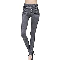 Spring Summer Women's Skinny Imitation Jeans Slim Fashion Plus Size Leggings Fake Pocket Women's Gym Pants