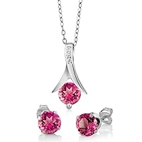Gem Stone King 925 Sterling Silver Mystic Pink Topaz Pendant and Earrings Set For Women (2.25 Cttw, Round with 18 Inch Silver Chain), Metal, mystic pink topaz mystic-topaz