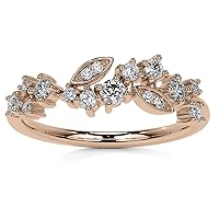 Unique Round and Marquise Shaped Moissanite Wedding Band, Diamond Wedding Engagement Bridal Handmade Jewelry, 925 Silver, 10K 14K 18K Solid Rose Gold, Stackable Matching Band, Anniversary Band Gifts