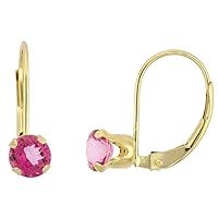 10k Gold Gemstone Leverback Earrings 5mm Round 1 ct, 9/16 inch