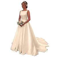 MllesReve Women's 2020 Satin Wedding Dress for Bride with Pockets