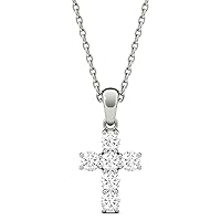 0.55 Cttw F-G Color Round Cut Moissanite Diamond Cross Pendant Necklace In 14K White Gold or 925 Sterling Silver Without Chain