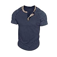 Mens Distressed Henley Shirts Short Sleeve Button T-Shirt Casual Shirt with American Flag Print Tee Tops