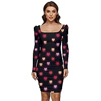 CowCow Womens Sexy Fashion Happy Valentines Day Love Cupid Pattern Long Sleeve Ruched Stretch Jersey Dress, XS-5XL