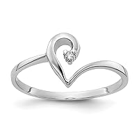 14k White Gold Prong set Polished Diamond Love Heart ring Size 6 Measures 2mm Wide Jewelry Gifts for Women