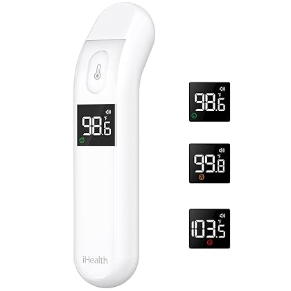 Thermometer for Adults by iHealth, Infrared Forehead Thermometer for Adults and Kids, Touchless Digital Baby Thermometer with Fever Indicator, Non Contact Thermometer (PT2L)