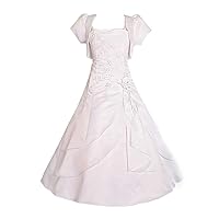 Dressy Daisy Girls' Beaded Special Occasion Dresses Wedding Flower Girls White Gown Communion Satin Outfits with Bolero