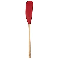 Tovolo Flex-Core Long-Handled Silicone Jar Scraper Spatula, Wood Handle, Heat-Resistant Silicone Head With Curved Front for Scooping & Scraping, Dishwasher-Safe & BPA-Free
