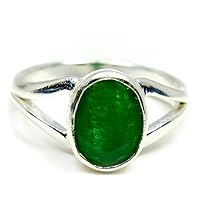 Natural Emerald Silver Ring for Men 6 Carat Oval Shape Birthstone Size 5,6,7,8,9,10,11,12,13