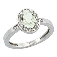 Silver City Jewelry 10K White Gold Diamond Genuine Green Amethyst Engagement Ring Oval 7x5mm Sizes 5-10