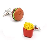 Men's Novelty Cuff Links Hamburger & Fries Design With Gift Box