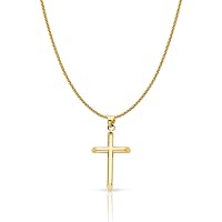 14K Yellow Gold Classic Cross Charm Pendant with 1.1mm Wheat Chain Necklace