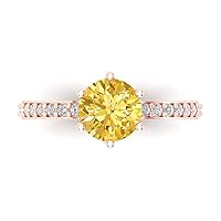 2.06 Brilliant Round Cut Solitaire Yellow Simulated Diamond Accent Anniversary Promise Engagement ring Solid 18K Rose Gold