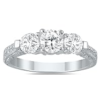 1 1/3 Carat TW Diamond Three Stone Engagement Ring in 14K White Gold