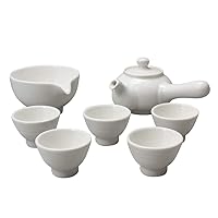 Korean Style Pure White Porcelain Tea Ceremony Complete Service Gift Set Ceramic Pottery 11.8 oz (350ml) Side Handle Tea Pot 5 Cups Teapot Pitcher Bowl for Cooling Hot Water