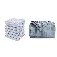 Comfy Cubs Baby Washcloths and 100% Cotton Waffle Weave Throw Blanket Bundled