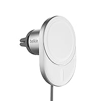 Belkin BoostCharge Pro Wireless Car Charger with MagSafe Compatibility, 15W Fast Charging, Extra Strong Magnetic Car Vent Phone Mount for iPhone 15, iPhone 14, iPhone 13, & iPhone 12 Series - White