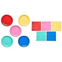 American Greetings Rainbow Party Supplies, Multicolor 50-Count Paper Dessert Plates and 50-Count Lunch Napkins