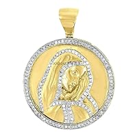 Animas Jewels 2.00 CT Round Cut D/VVS1 Diamond Mother Mary Medallion Charm Pendant 14K Yellow Gold Over Sterling Silver