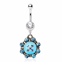 WildKlass Jewelry 316L Surgical Steel Navel Ring with Turquoise Nautical Sunburst Dangle