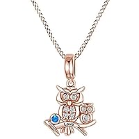 Created Round Cut Blue Topaz Gemstone 925 Sterling Silver 14K Gold Over Diamond Mother's Day Special Mom & Child Owl Pendant Necklace for Women's & Girl's