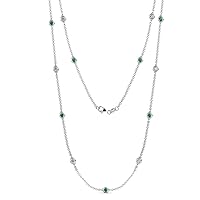 13 Station Emerald & Natural Diamond Cable Necklace 1.16 ctw 14K White Gold. Included 18 Inches Gold Chain.