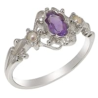 10k White Gold Natural Amethyst & Cultured Pearl Womens Trilogy Ring - Sizes 4 to 12 Available