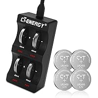 CT-ENERGY CR2450 3V Lithium Battery Replacement LIR2450 Rechargeable Coin Cell 3.7V with Charger Set 4 Pack