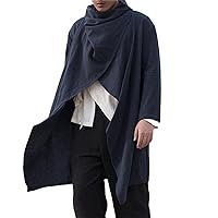 Men's Long Sleeve Cotton Linen Poncho Cape Coat Long Jacket Cardigan Outwear Top