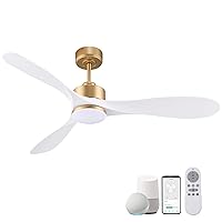 52” Smart Gold White Ceiling Fans with Lights and Remote, Quiet DC Motor,High CFM,Control with WIFI Alexa APP,Modern Indoor outdoor Ceiling Fans with Dimmable LED Light for Bedroom Patio Porch