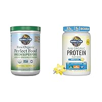 Super Greens Powder Smoothie & Mix, Probiotics & Digestive Enzymes for Digestive Health & Organic Vegan Vanilla Protein Powder 22g Complete Plant Based Raw Protein