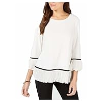 Alfani Womens Pleated Trim Pullover Blouse