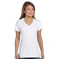 Hanes Nano-T Women`s V-Neck T-Shirt White