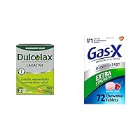 Dulcolax Stimulant Laxative Tablets (100 Count) Gentle Overnight Constipation Relief, Bisacodyl 5mg & Gas-X Extra Strength Chewable Gas Relief Tablets with Simethicone 125 mg