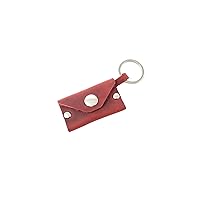 Full-Grain Leather Keychain Coin Holder for Man and Women, Airtag Wallet & More, Snap Purse Key Ring (Burgundy Red)