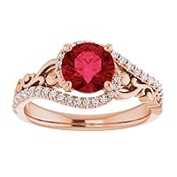 Round Cut Sculptural 3 CT Ruby Engagement Ring 925 Silver/10K/14K/18K Solid Gold Scroll Red Ruby Ring Art Deco Genuine Diamond Ring Vintage Rings July Birthstone