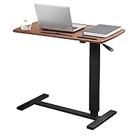 Overbed Table,Hospital Bed Table,Pneumatic Bed Tables Adjustable Over The Bed with Hidden Wheels&USB,Mobile Laptop Table Cart&Rolling Bedside Table with Tray Hospital Home Use-Walnut