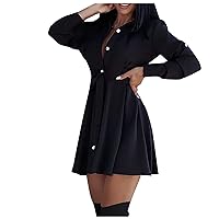 Women's Dresses Fashion Casual Solid Color Lapel Long Sleeves Stitching Waist Tie Chiffon A-line Dress
