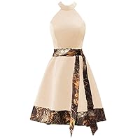 Halter Satin with Camo Trim Mother of The Bride Dresses Prom Gowns Knee Length