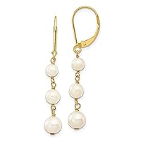14K Yellow Gold 4 6mm White Semi Round Freshwater Cultured Pearl Graduated Leverback Earrings
