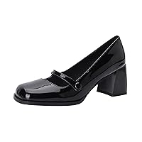 Woman All-Match Chunky Heels Pumps Patent Leather Square-Toe Nightclub Black Mary Jane Pump-Shoe for Girls
