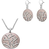 Sincera Women's Jewelry Set Nature Ornaments Chain and Earrings Rhodium-Plated Silver Enamel Brown 10 17024 (17024) (Silver)