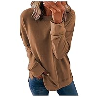 DOLKFU Womens Color Block Printed Sweatshirts Crewneck Pullover Shirts Long Sleeve Boluse Tops Side Split 2023 Trendy Clothes