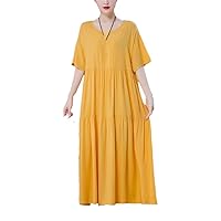 Womens Fashion Causal Summer Dresses Loose Solid Long O-Neck Short Sleeve Dress