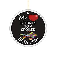 Beta Fish Ceramic Christmas Ornament, Accessories, Stuff, Items for Owner, Mom, Dad - My Heart Belongs to A Spoiled Fish