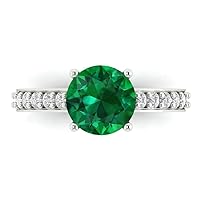 2.25 ct Round Cut Solitaire W/Accent Genuine Simulated Emerald Engagement Promise Anniversary Bridal Ring 18K White Gold