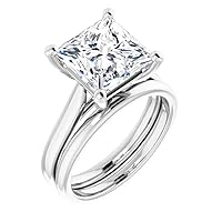 10K Solid White Gold Handmade Engagement Rings 4 CT Princess Cut Moissanite Diamond Solitaire Wedding/Bridal Ring Set for Wife/Her Promise Rings